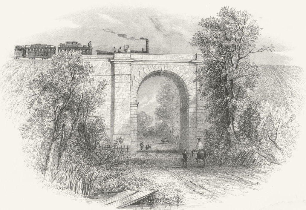 NORTHANTS. Blisworth viaduct trains 1860 old antique vintage print picture